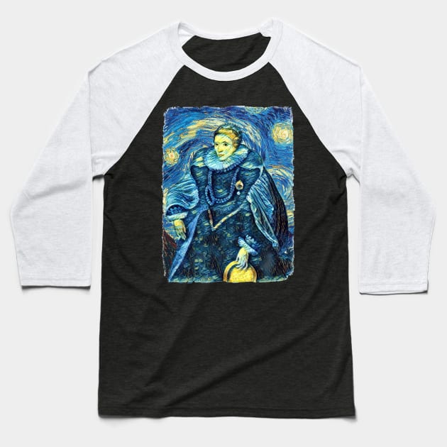 Queen Elizabeth Van Gogh Style Baseball T-Shirt by todos